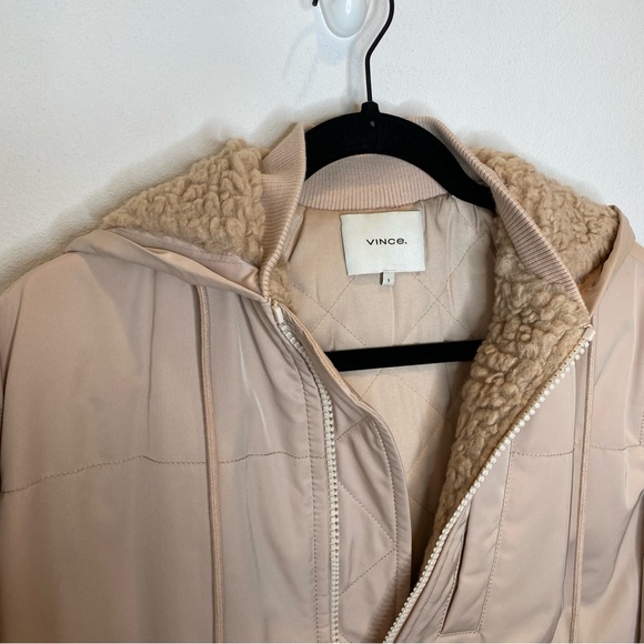 Vince Quilted Faux Shearling Lined Puffer Jacket Blush Pink Small Minimalist - Picture 5 of 11